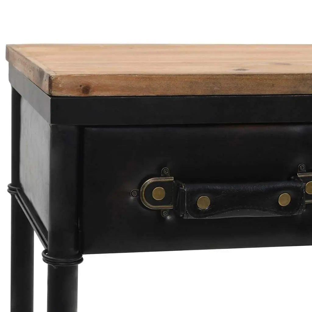 Console Table Vintage Style Hallway 100 x 33.5 x 80 cm Solid Fir Wood MDF Steel Frame 2 Drawers 4 Castors
