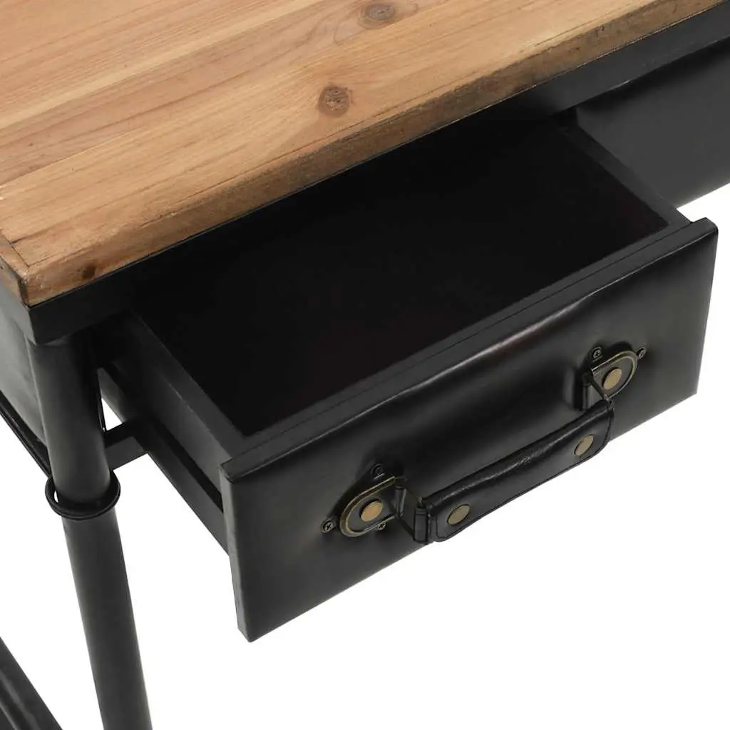 Console Table Vintage Style Hallway 100 x 33.5 x 80 cm Solid Fir Wood MDF Steel Frame 2 Drawers 4 Castors