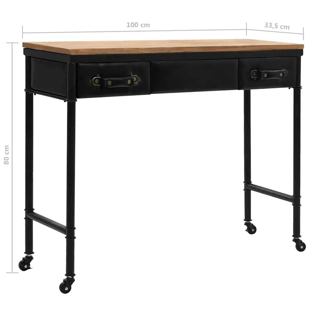 Console Table Vintage Style Hallway 100 x 33.5 x 80 cm Solid Fir Wood MDF Steel Frame 2 Drawers 4 Castors