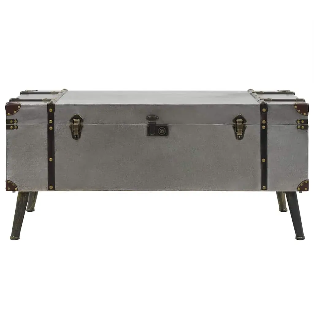 Coffee Table Trunk Design Storage MDF Aluminium Silver Accent Living Room