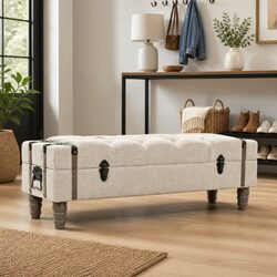 Storage Bench Solid Wood Steel Frame Padded Seat Entryway Furniture with Handle