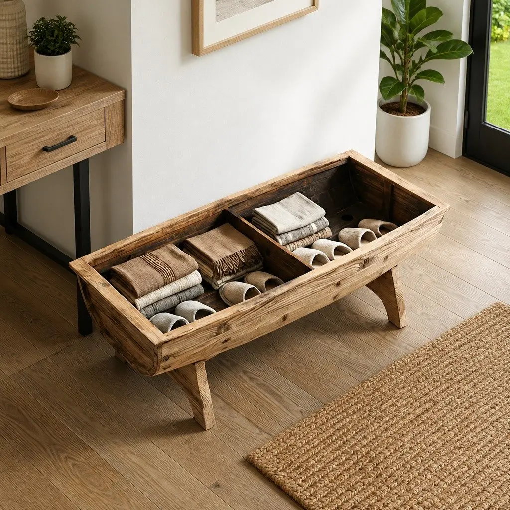 Barrel-Shaped Storage Bench 103x51x44 cm Solid Wood