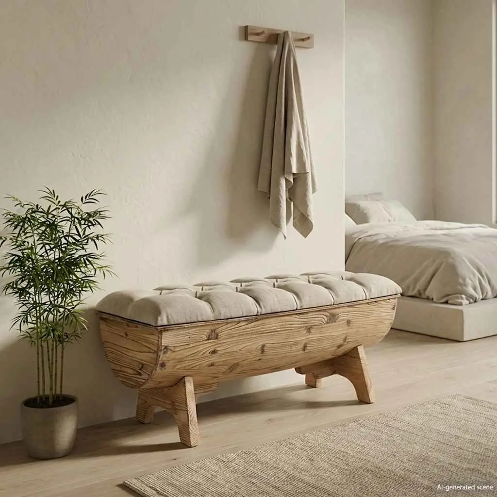 Barrel-Shaped Storage Bench 103x51x44 cm Solid Wood