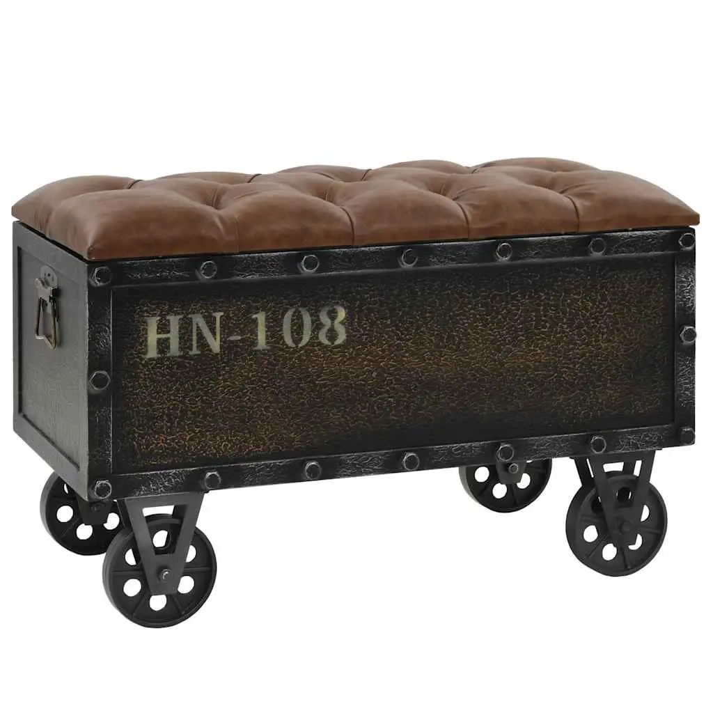Storage Bench for Bedroom Hallway Living Room 80.5x41x50cm Solid Wood Artificial Leather Tufted Cushion with Wheels