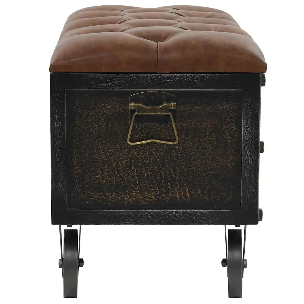 Storage Bench for Bedroom Hallway Living Room 80.5x41x50cm Solid Wood Artificial Leather Tufted Cushion with Wheels