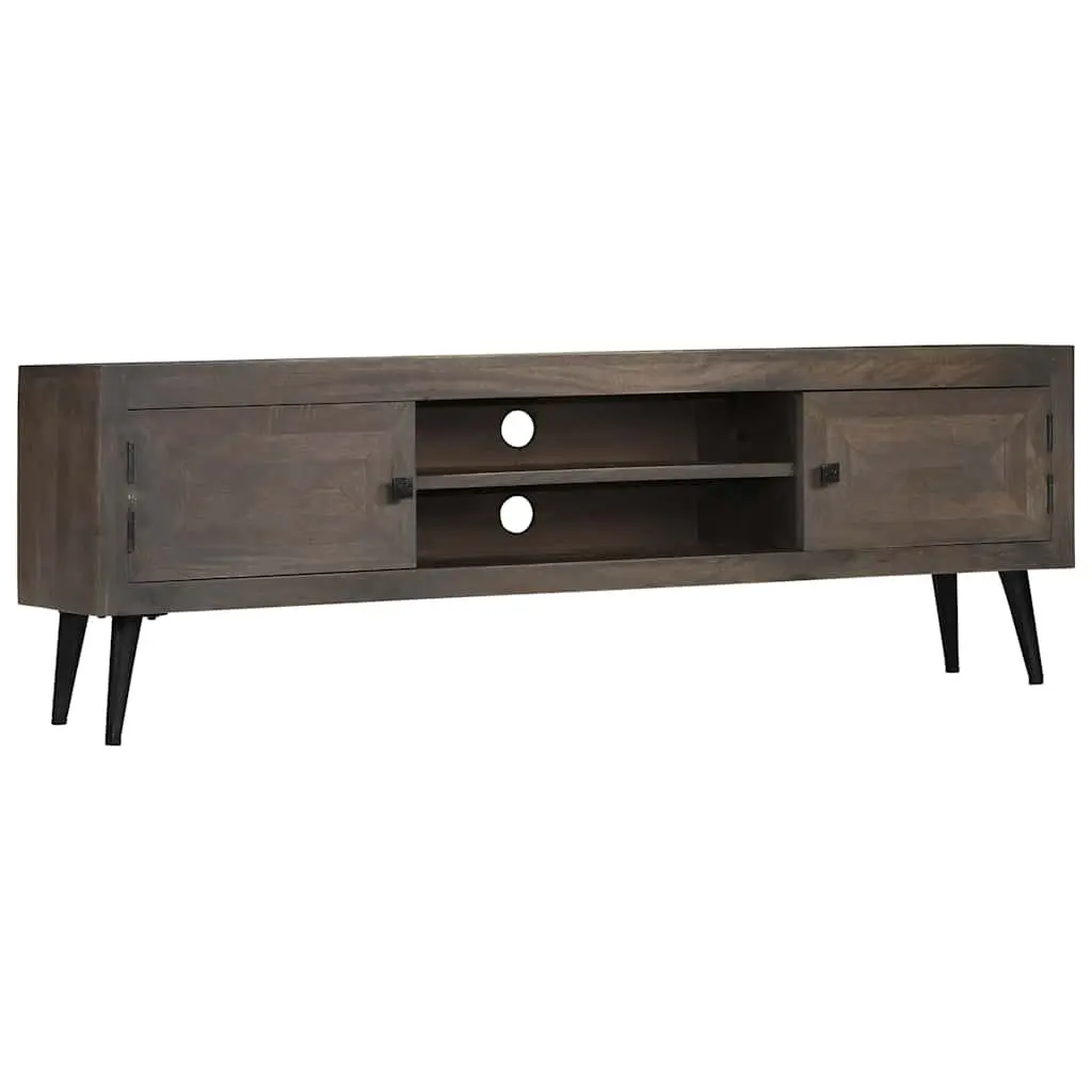 TV Cabinet Solid Mango Wood Storage Unit 140cm Grey
