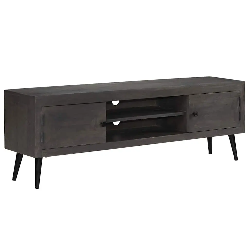 TV Cabinet Solid Mango Wood Storage Unit 140cm Grey