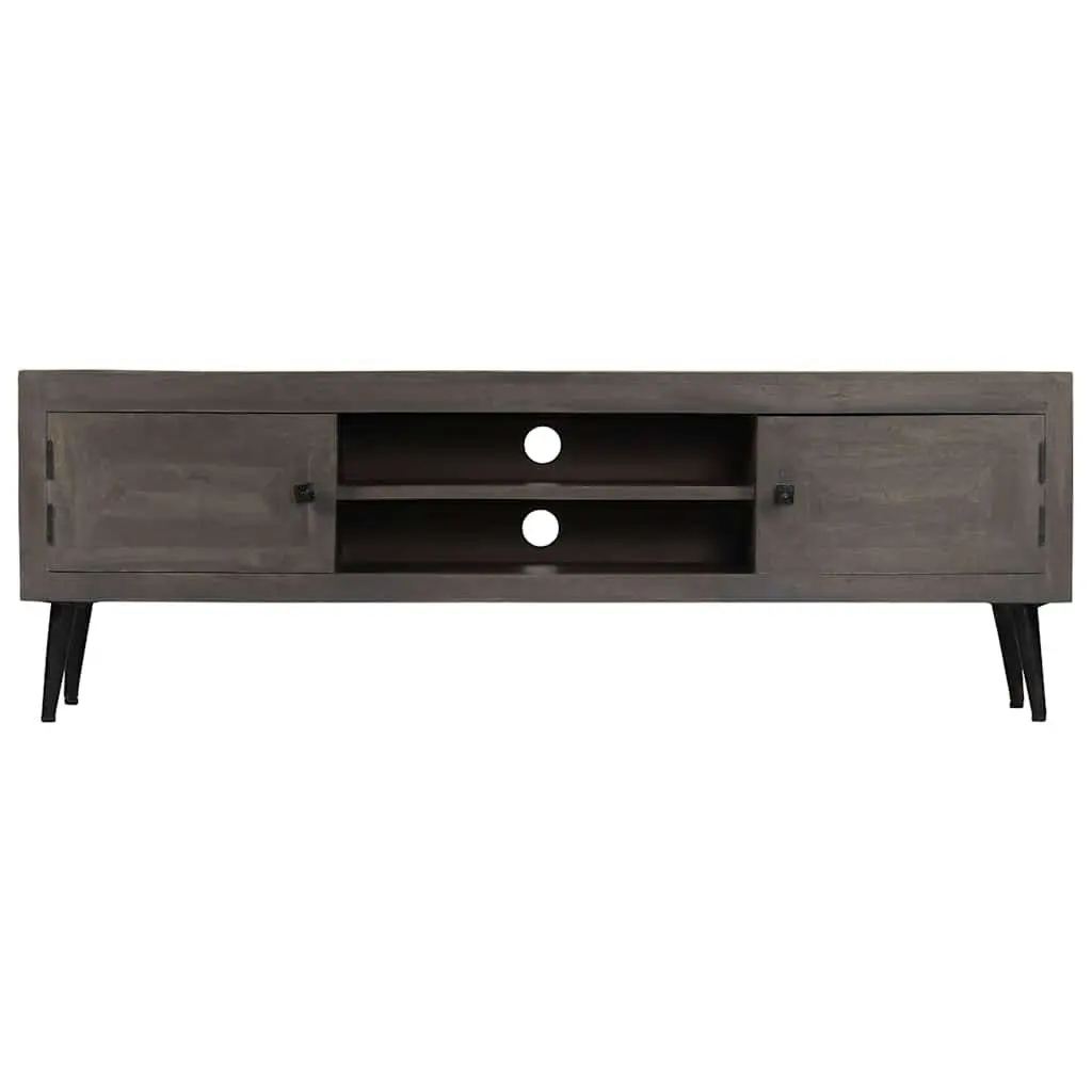 TV Cabinet Solid Mango Wood Storage Unit 140cm Grey