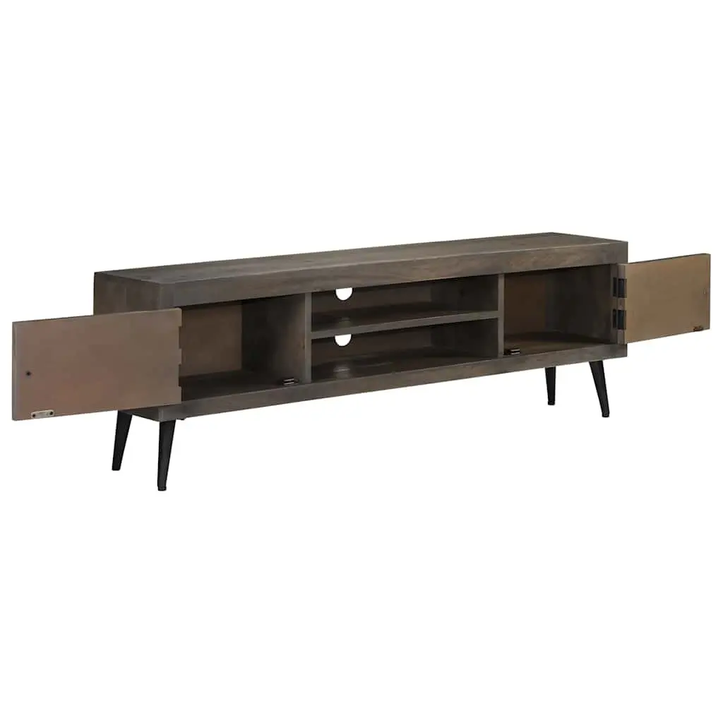 TV Cabinet Solid Mango Wood Storage Unit 140cm Grey