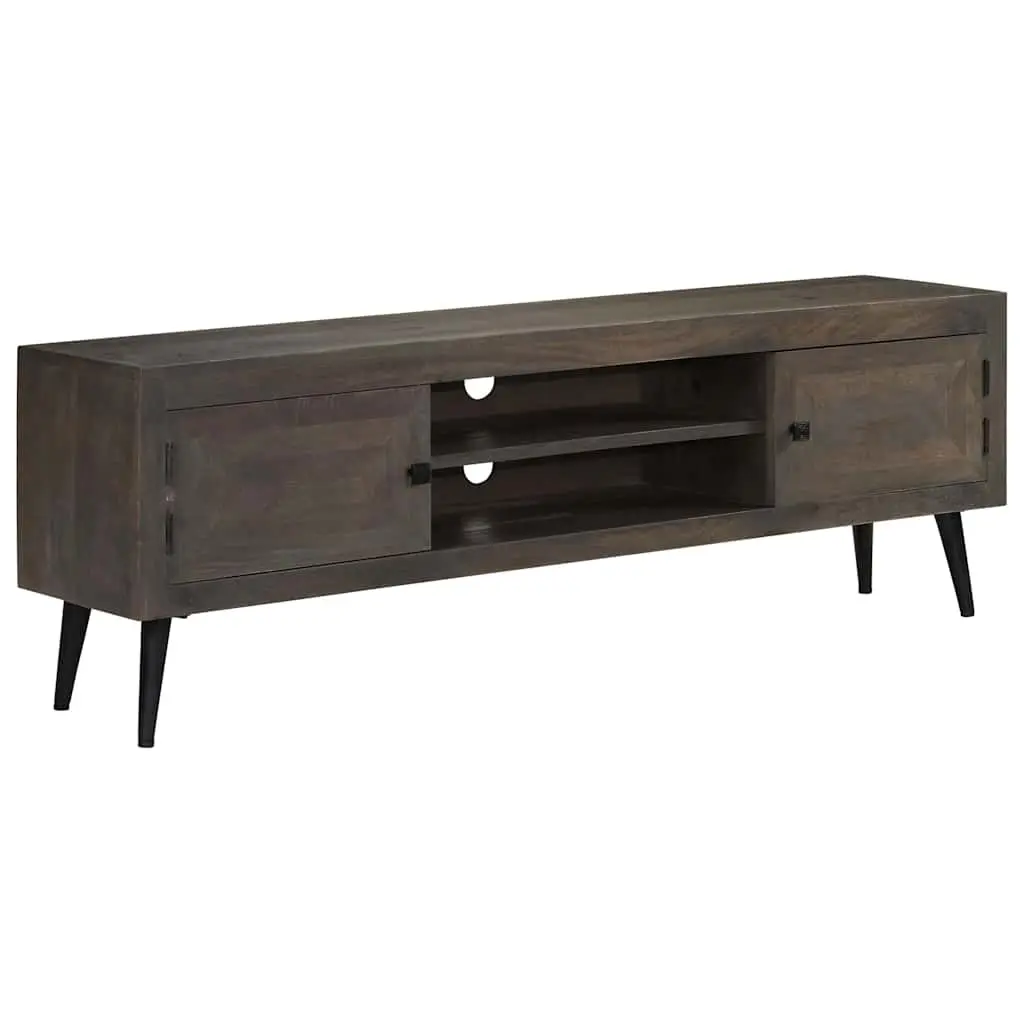 TV Cabinet Solid Mango Wood Storage Unit 140cm Grey