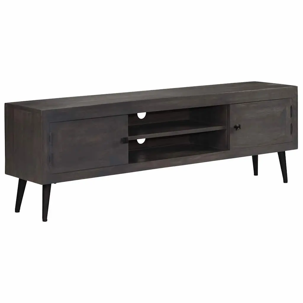 TV Cabinet Solid Mango Wood Storage Unit 140cm Grey