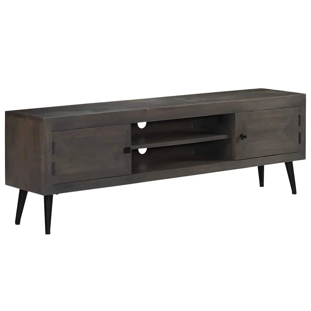 TV Cabinet Solid Mango Wood Storage Unit 140cm Grey