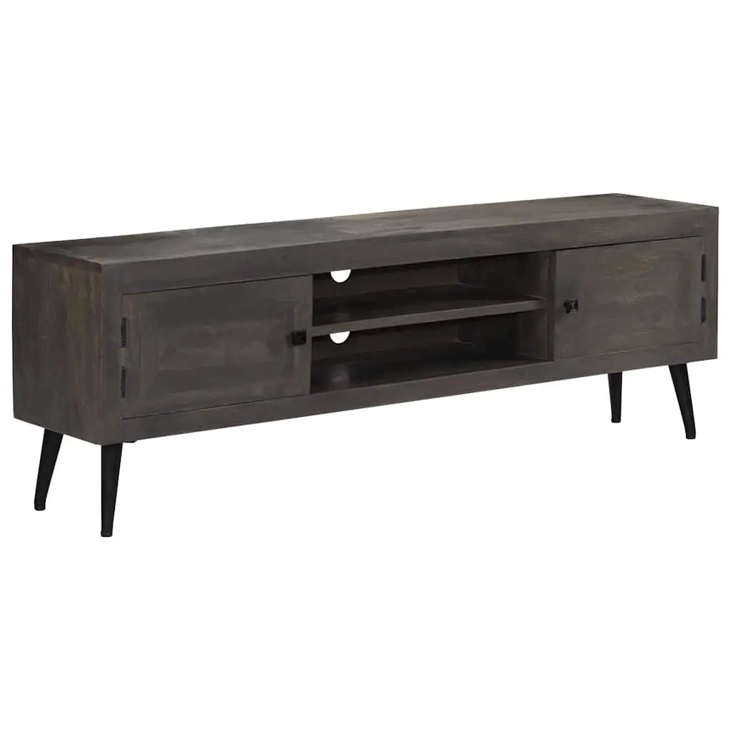 TV Cabinet Solid Mango Wood Storage Unit 140cm Grey