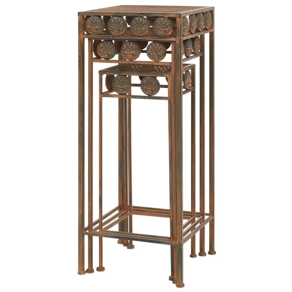 Plant Stand Set 3 Pieces Vintage Antique Look Metal Decorative Home Garden