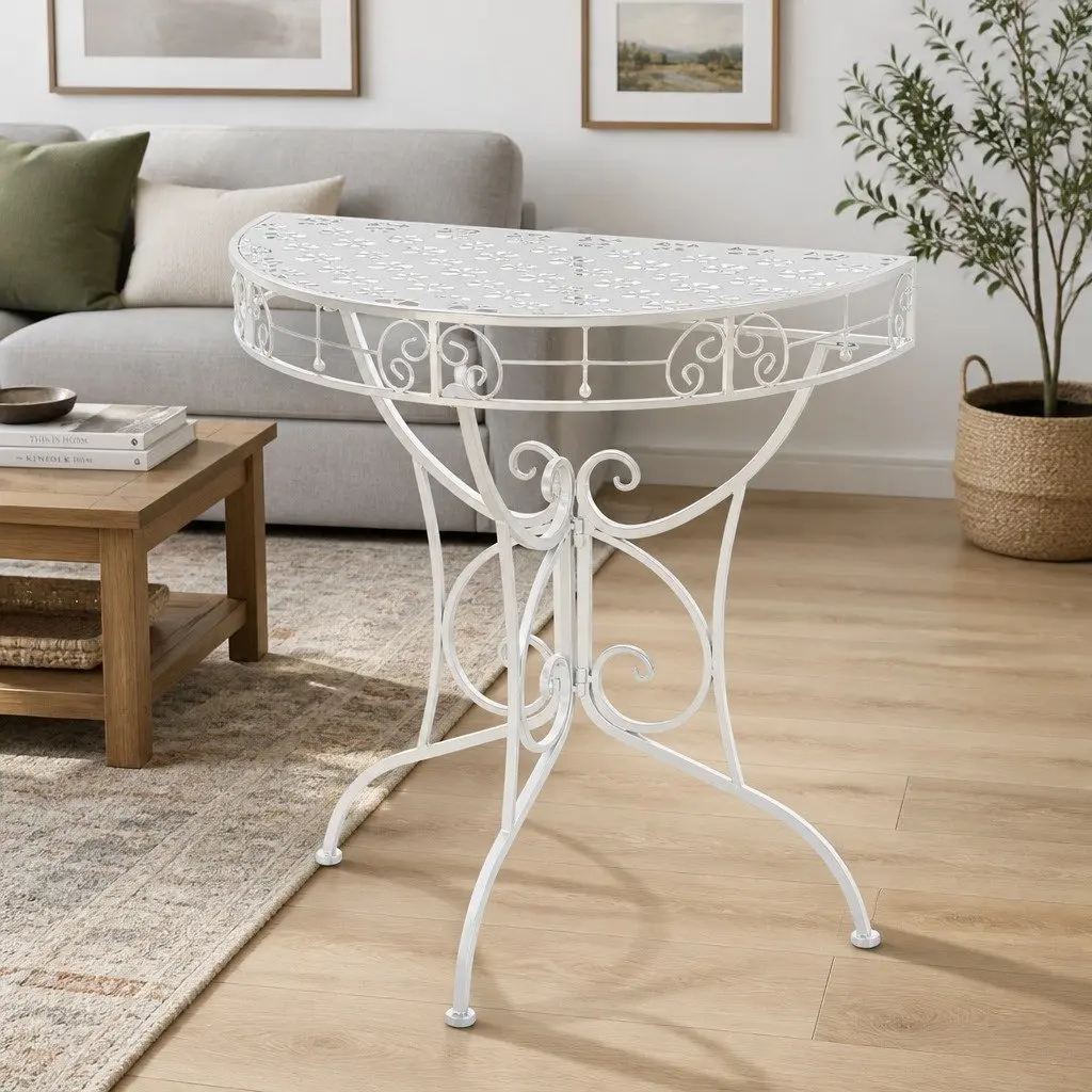 Half Round Side Table Vintage Style Accent Table for Display Silver 72x36x74cm