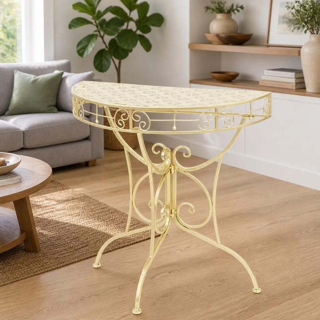Half Round Gold Metal Accent Table