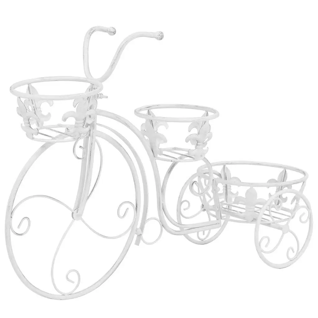Metal Bicycle Shape Plant Stand Indoor Garden 3 Holders Vintage Style White