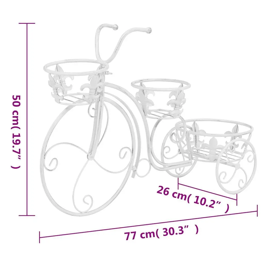 Metal Bicycle Shape Plant Stand Indoor Garden 3 Holders Vintage Style White