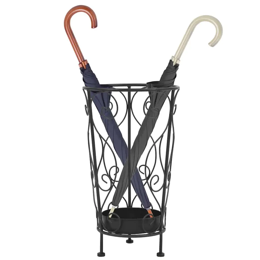 Umbrella Stand Metal Vintage Style Storage Rack Holder with Drip Tray Black