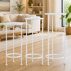 3-Piece Antique White Metal Plant Stand Set Details