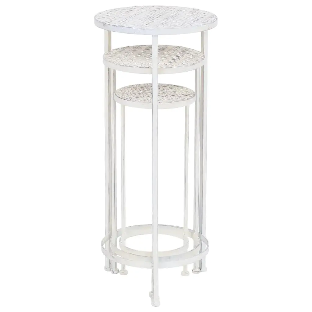 Metal Vintage Nesting Plant Stands Set 3 Pieces Antique White Garden Decor