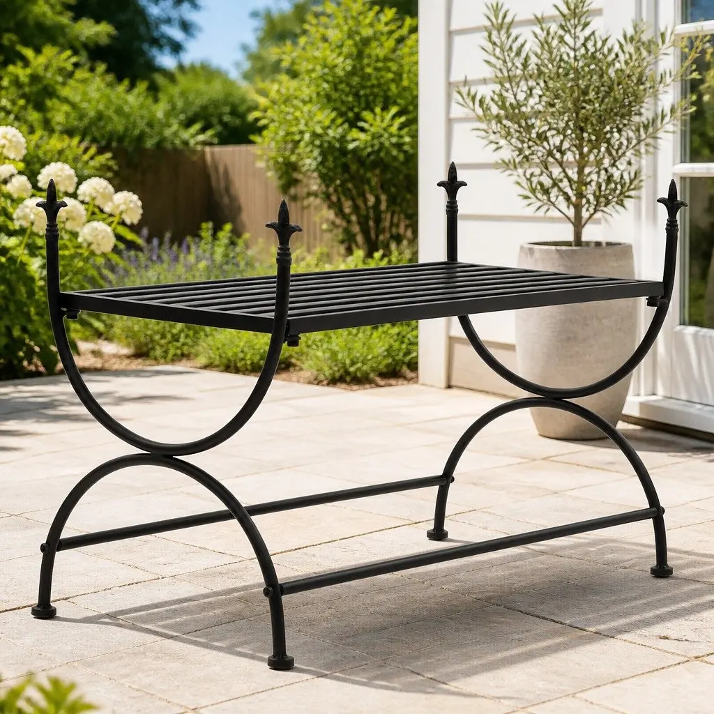 Metal Bench Vintage Style U-Shaped Legs Kitchen Dining Room Furniture Black