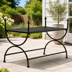 Black Metal Bench: 83 x 42 x 55 cm with U-Shaped Legs