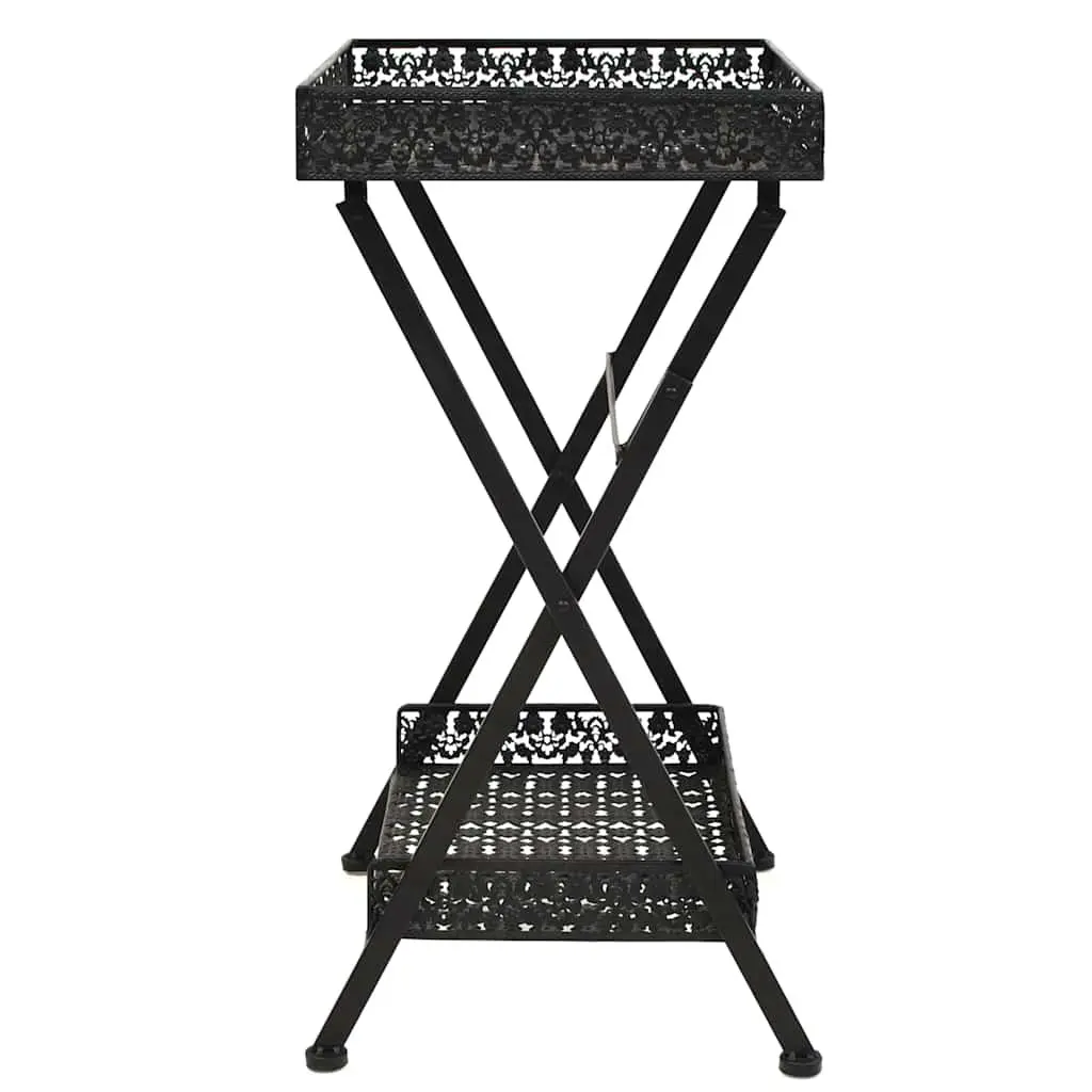 Folding Tea Table Vintage Style Metal End Table Storage Basket Black Antique