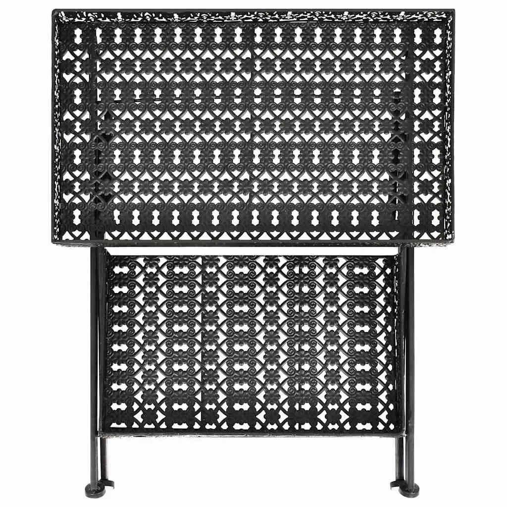 Folding Tea Table Vintage Style Metal End Table Storage Basket Black Antique