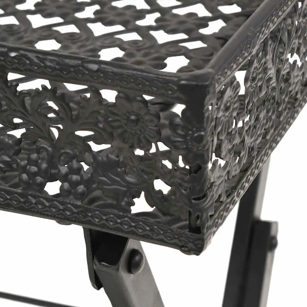 Folding Tea Table Vintage Style Metal End Table Storage Basket Black Antique