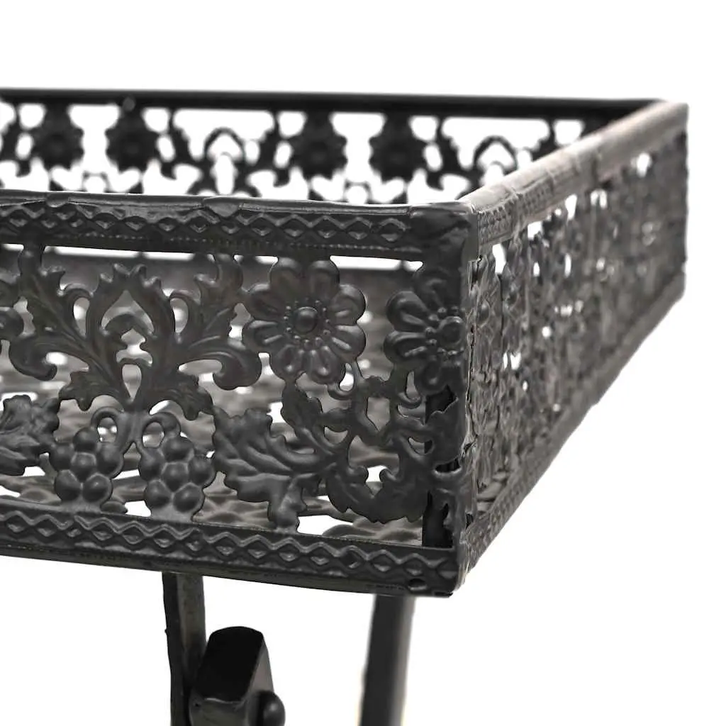 Folding Tea Table Vintage Style Metal End Table Storage Basket Black Antique