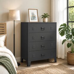 4 Drawer Chest of Drawers: 78W x 40D x 93H cm, Black