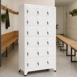 Metal Locker Cabinet 18 Compartments Lockable Doors Storage Gym Workplace