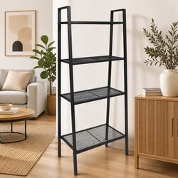 4-Tier Ladder Bookcase: Black Metal Shelving Unit