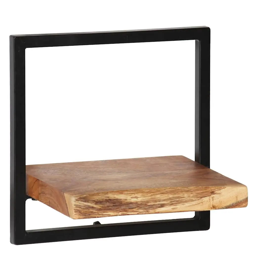 Wall Shelf Set 5 Pieces Home Use Various Sizes Acacia Wood Steel Frame Retro Display Storage Brown