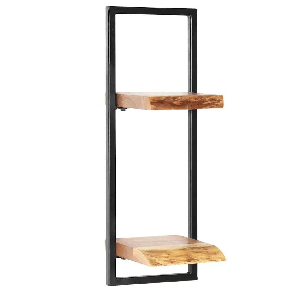 Wall Shelf Set 5 Pieces Home Use Various Sizes Acacia Wood Steel Frame Retro Display Storage Brown