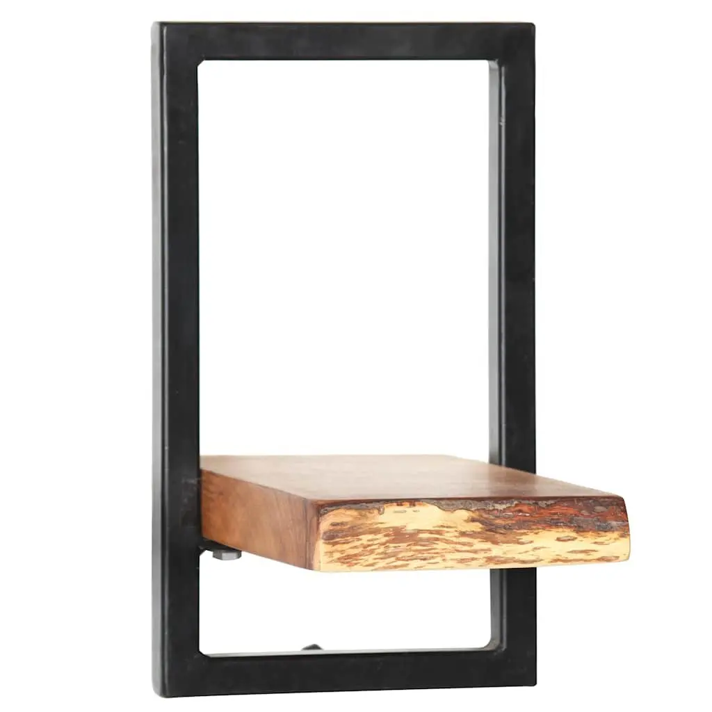 Wall Shelf Set 5 Pieces Home Use Various Sizes Acacia Wood Steel Frame Retro Display Storage Brown