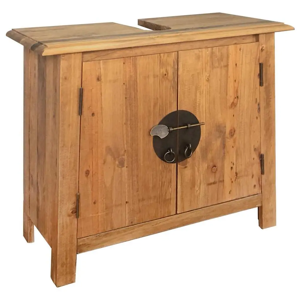 Bathroom Vanity Cabinet for Bathroom 70W x 32D x 63H cm Solid Pinewood Brown Retro Storage Unit