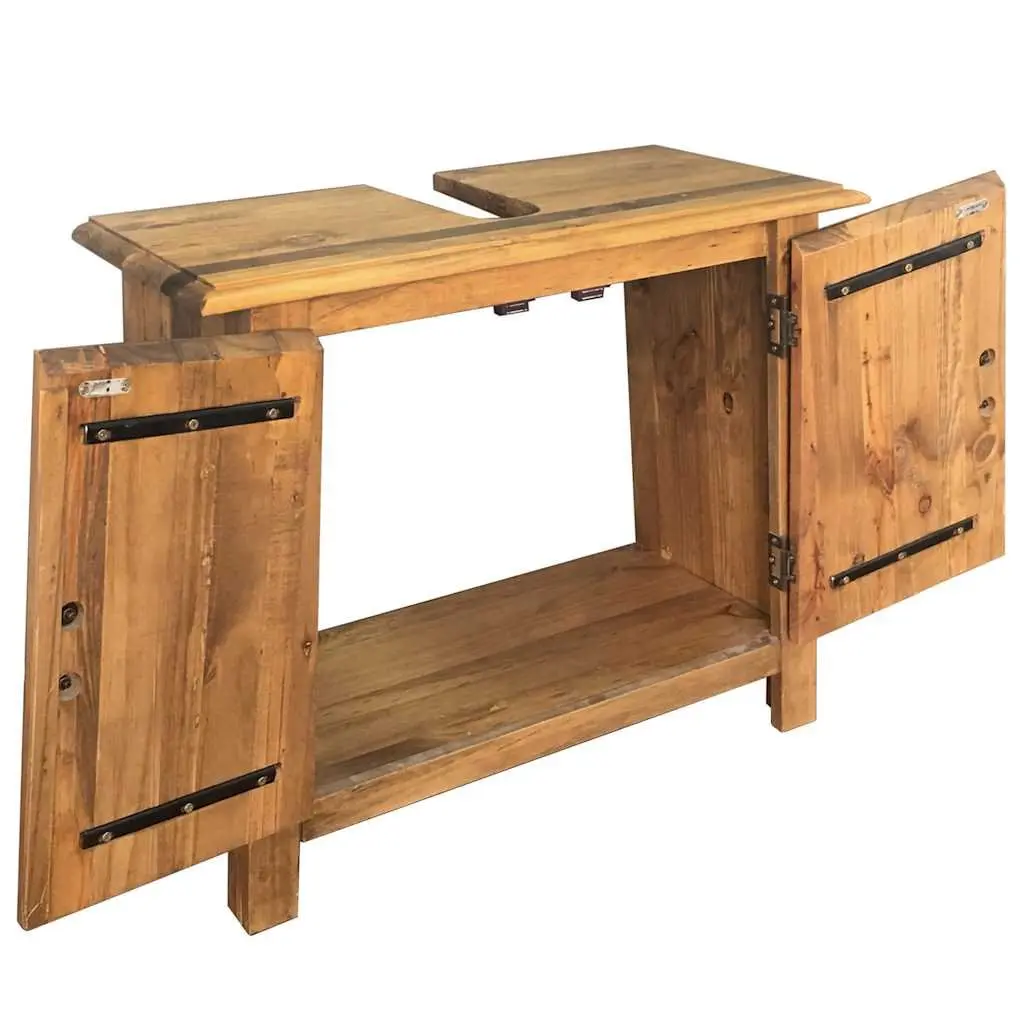 Bathroom Vanity Cabinet for Bathroom 70W x 32D x 63H cm Solid Pinewood Brown Retro Storage Unit