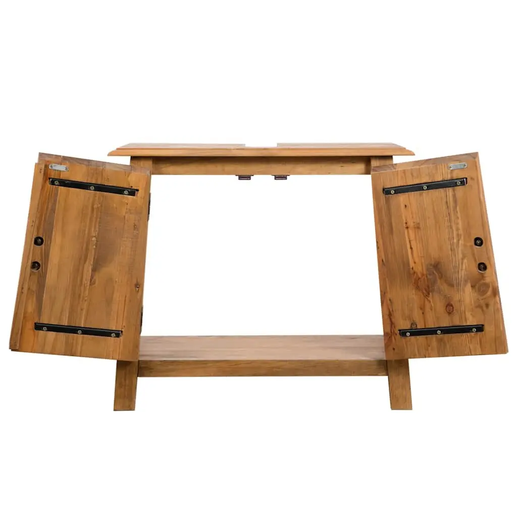 Bathroom Vanity Cabinet for Bathroom 70W x 32D x 63H cm Solid Pinewood Brown Retro Storage Unit