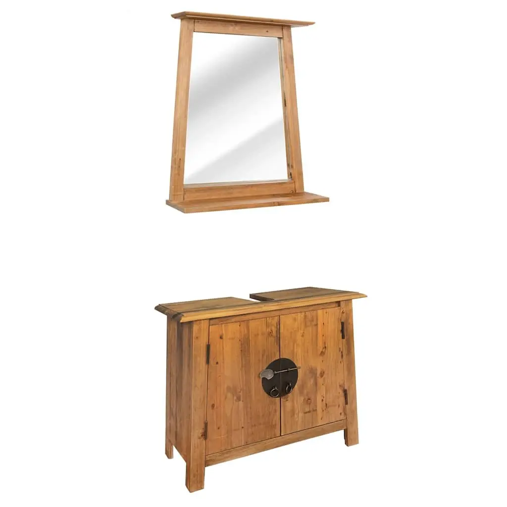 Bathroom Furniture Set Vanity Cabinet Mirror Retro Style Brown Wooden