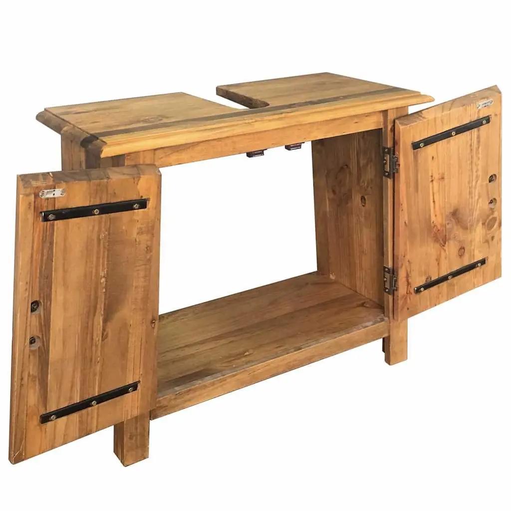 Bathroom Furniture Set Vanity Cabinet Mirror Retro Style Brown Wooden