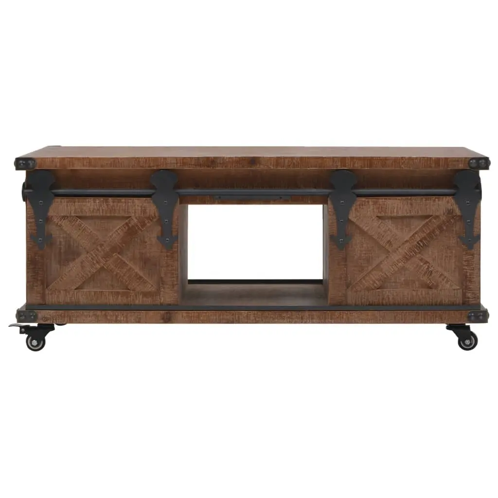 Coffee Table Solid Fir Wood Sliding Door Brown 91x51x38cm Living Room Furniture