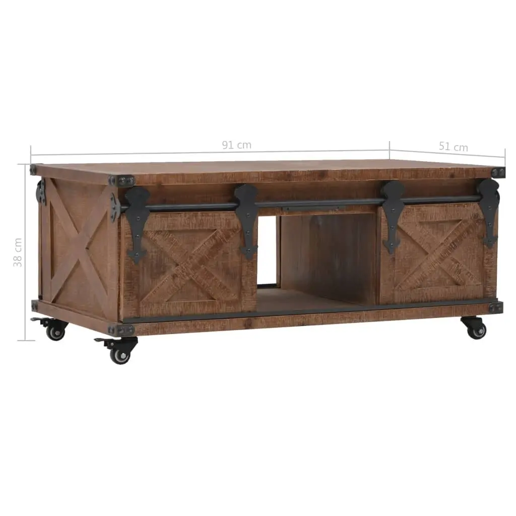 Coffee Table Solid Fir Wood Sliding Door Brown 91x51x38cm Living Room Furniture