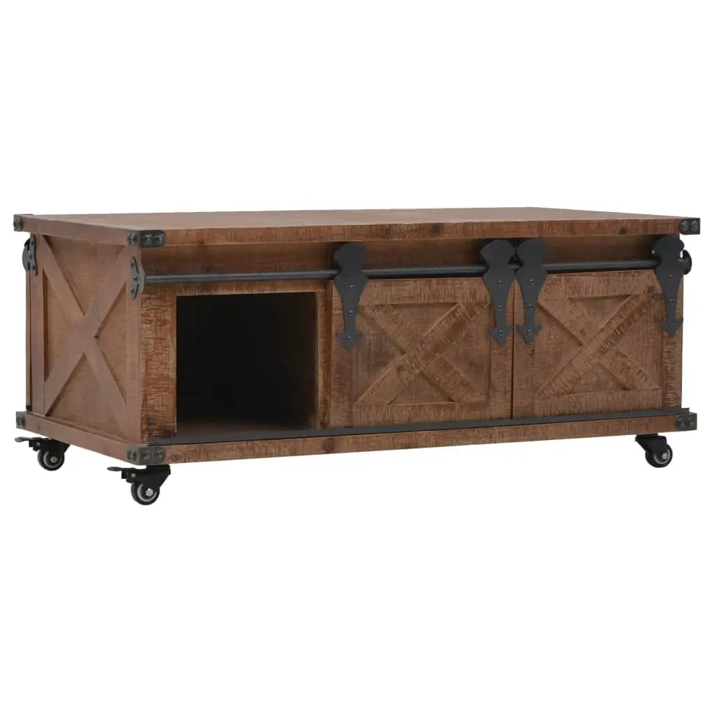 Coffee Table Solid Fir Wood Sliding Door Brown 91x51x38cm Living Room Furniture