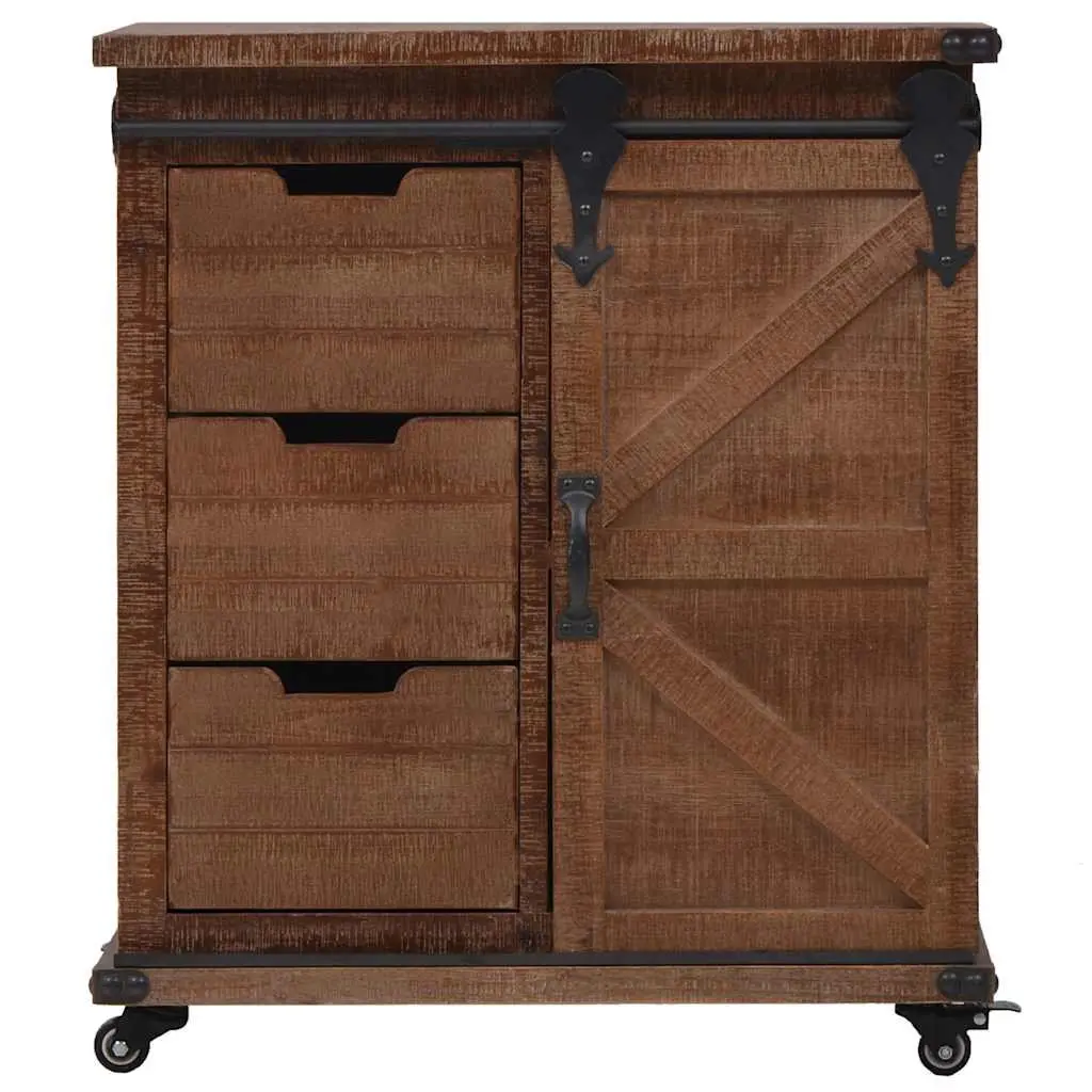 Storage Cabinet for Home Brown Solid Fir Wood 64x33.5x75 cm Sliding Door