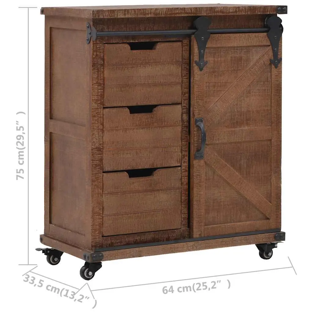 Storage Cabinet for Home Brown Solid Fir Wood 64x33.5x75 cm Sliding Door