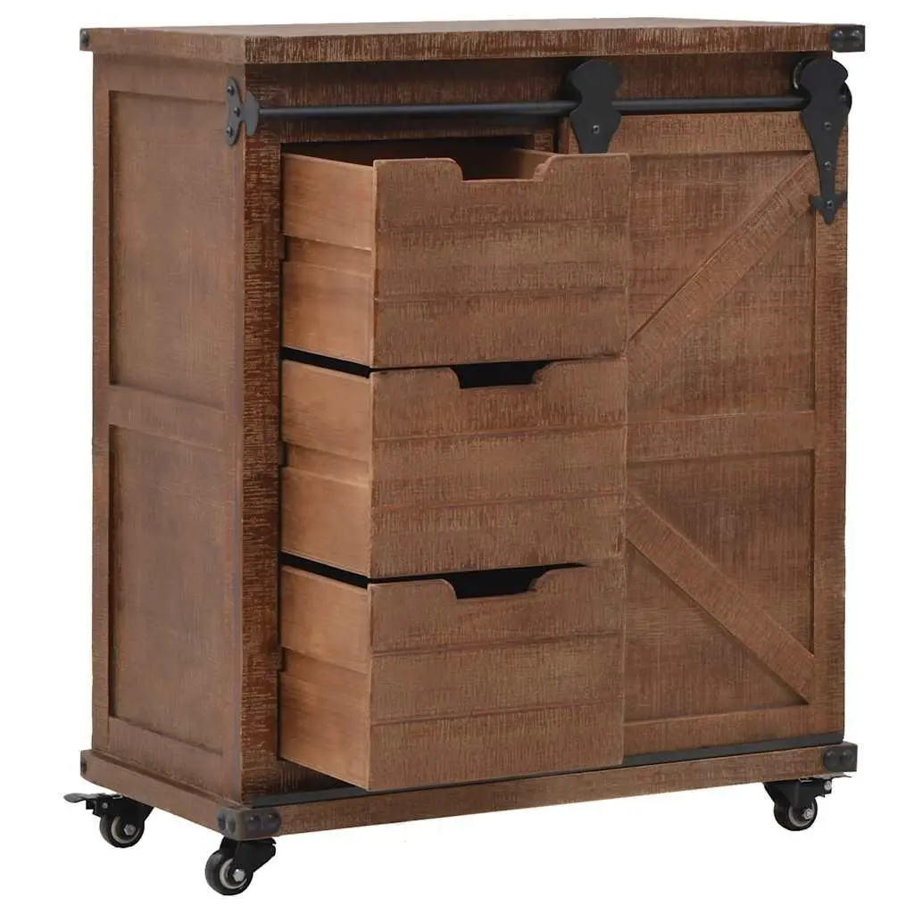 Storage Cabinet for Home Brown Solid Fir Wood 64x33.5x75 cm Sliding Door