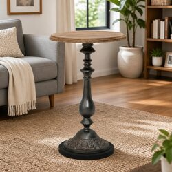Dimensions: 40 x 64 cm Brown End Table in Solid Fir Wood