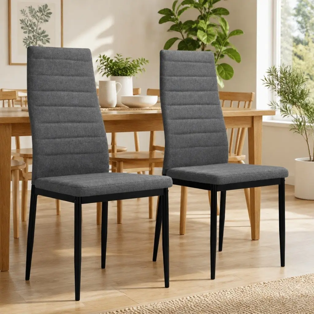 Dining Chairs 2 pcs Grey Fabric Kitchen Room Seat Padded Backrest Contemporary